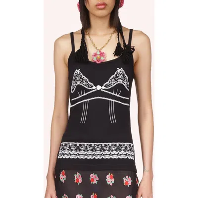 Anna Sui Lingerie Printed Tank Top In Black
