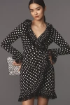 Anna Sui Long-sleeve Pleated Wrap Mini Dress In Multicolor