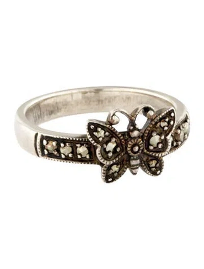 Pre-owned Anna Sui Marcasite Butterfly Cocktail Ring In Multi