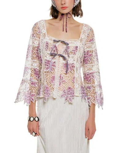 Anna Sui Medallion Floral Lace Tie Blouse In Multi