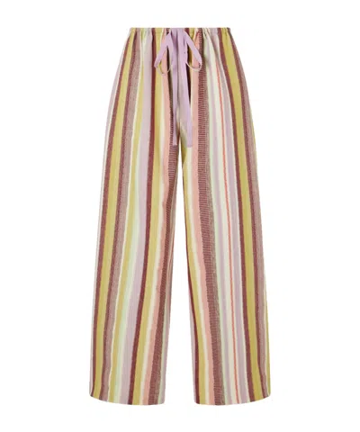 Anna Sui Mesa Striped Cotton-blend Straight-leg Drawstring Pants In Multi