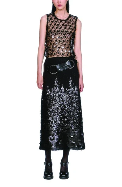 Anna Sui Mesh Pailettes Crop Top In Black