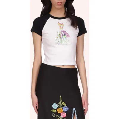 Anna Sui Micro Ribbed Raglan Baby Tee In White