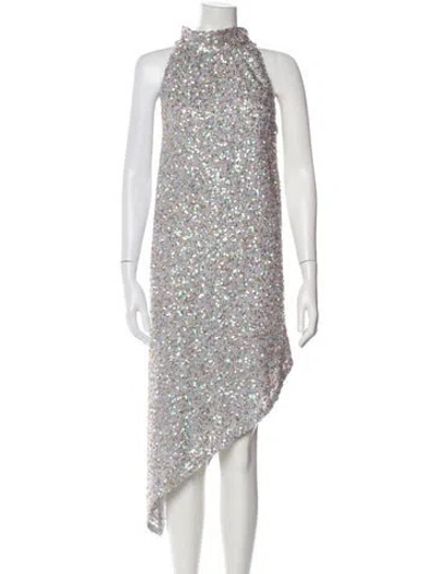 Pre-owned Anna Sui Mock Neck Midi Length Dress W/ Tags In Silver