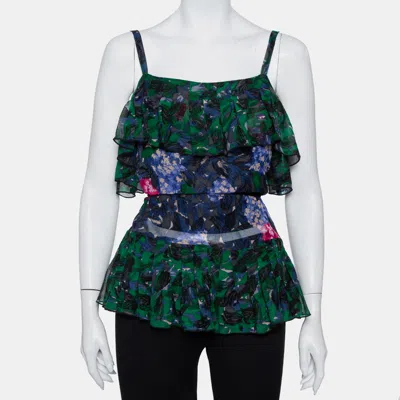 Anna Sui Multicolor Printed Silk Ruffled Sleeveless Top