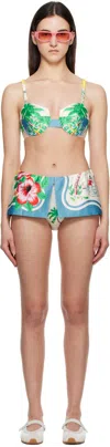 Anna Sui Multicolor Satin Bikini In Blue Multi