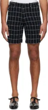 Anna Sui Navy Windowpane Tweed Shorts In Denim