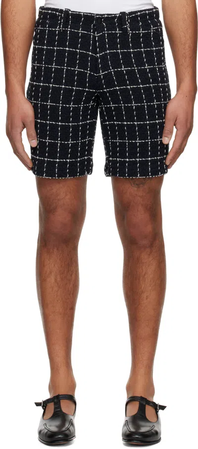 Anna Sui Navy Windowpane Tweed Shorts In Denim