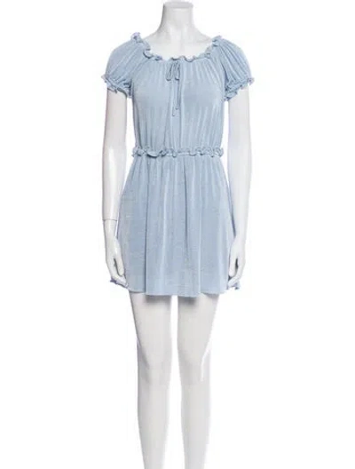 Pre-owned Anna Sui Off-the-shoulder Mini Dress In Blue