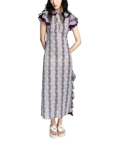 Anna Sui Ombre Ribbons Cotton Ruffle Dress In Gray