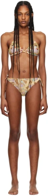 Anna Sui Orange & Brown Beaded Bikini In Cantaloupe Multi