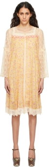 Anna Sui Orange Floral Midi Dress In Cantaloupe Multi
