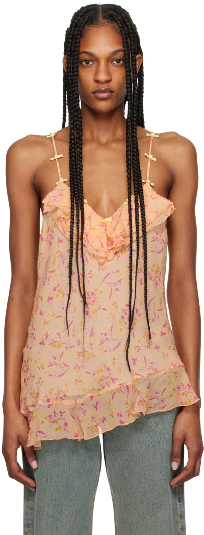 Anna Sui Orange Floral Tank Top In Cantaloupe Multi