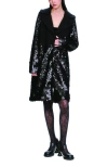 Anna Sui Pailettes Wool Coat In Black