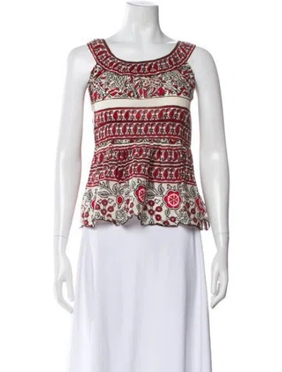 Pre-owned Anna Sui Paisley Print Crew Neck Top In White