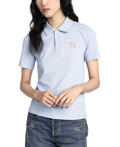 Anna Sui Patch Polo Tee In Baby Blue