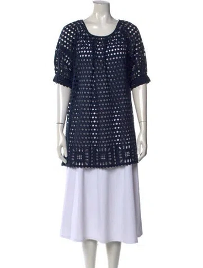 Pre-owned Anna Sui Patterned Crew Neck Top In Blue