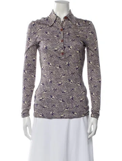 Pre-owned Anna Sui Patterned Long Sleeve Button-up Top In Multi