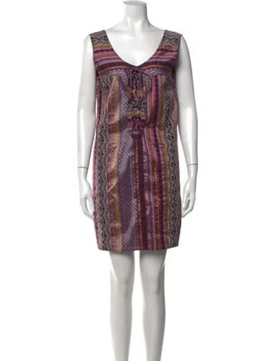 Pre-owned Anna Sui Patterned Mini Dress In Purple