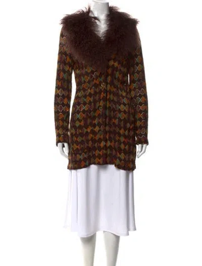 Pre-owned Anna Sui Patterned Open Front Sweater In Brown