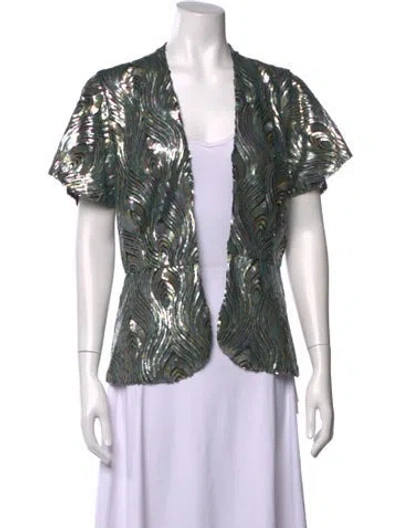 Pre-owned Anna Sui Patterned Open Front Sweater In Green
