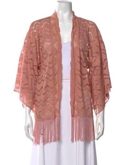 Pre-owned Anna Sui Patterned Open Front Sweater In Pink