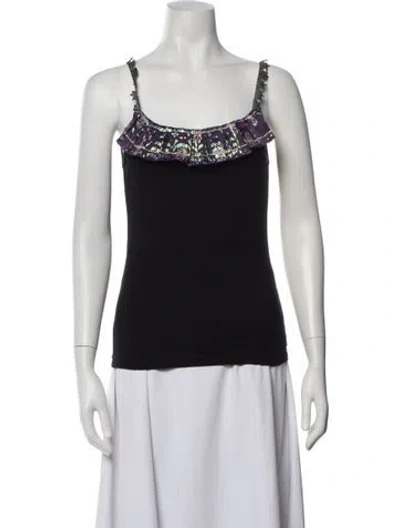 Pre-owned Anna Sui Patterned Scoop Neck Top In Black