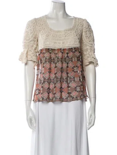 Pre-owned Anna Sui Patterned Square Neckline Blouse In Multi