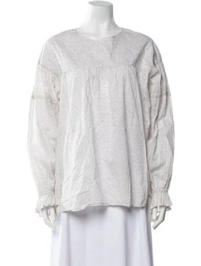 Pre-owned Anna Sui Patterned V-neck Blouse In White