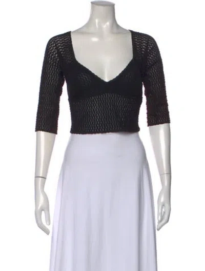 Pre-owned Anna Sui Patterned V-neck Crop Top In Black