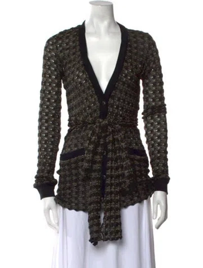 Pre-owned Anna Sui Patterned V-neck Sweater In Black