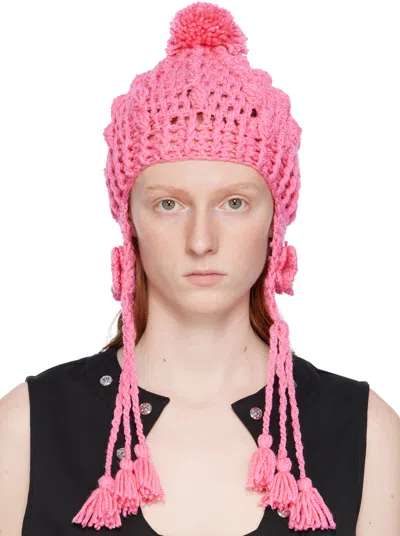 Anna Sui Pink Butterfly Beanie In Rose