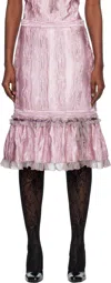Anna Sui Pink Crushed Satin Ruffle Midi Skirt In Pink