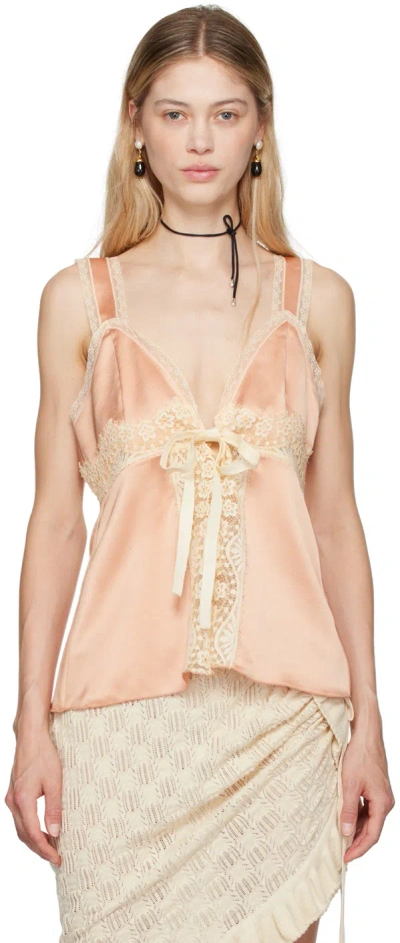 Anna Sui Pink Lace Trim Camisole In Rose Multi