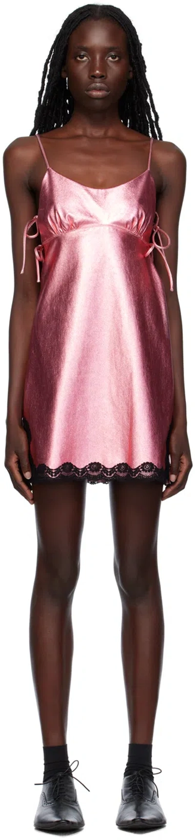 Anna Sui Pink Metallic Faux-leather Minidress In Bubblegum