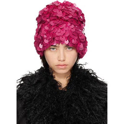 Anna Sui Pink Pailettes Beanie In Ruby