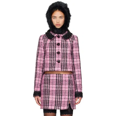 Anna Sui Pink Plaid Beaded Jacket In Pink Multi