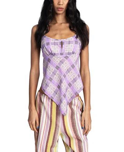 Anna Sui Plaid Blossom Top Apron In Purple