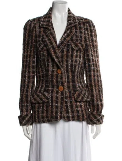 Pre-owned Anna Sui Plaid Print Blazer In Brown