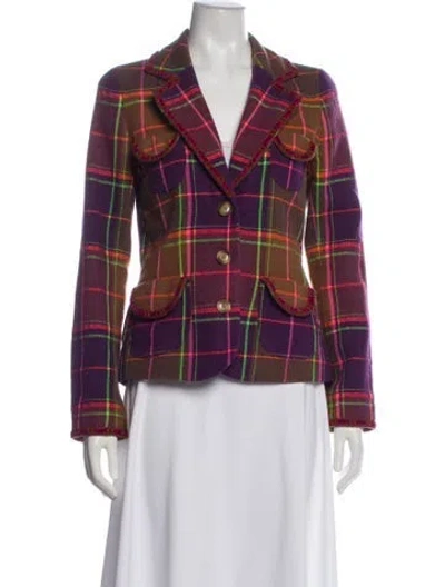 Pre-owned Anna Sui Plaid Print Blazer In Purple