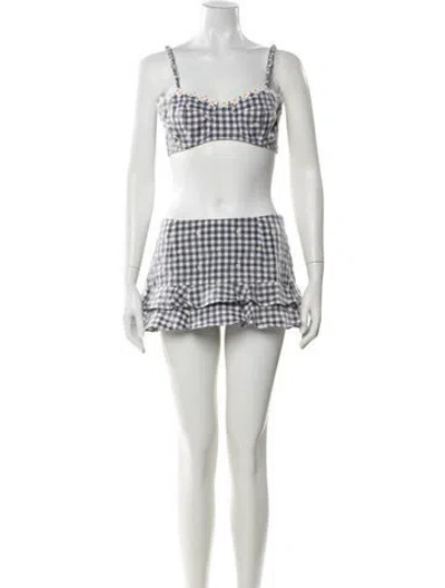 Pre-owned Anna Sui Plaid Print Embroidered Accent Skirt Set In White