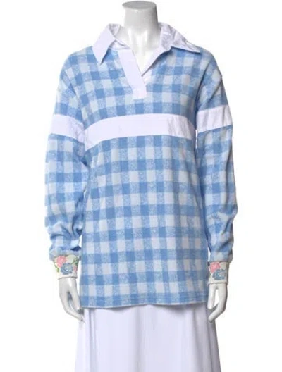 Pre-owned Anna Sui Plaid Print Long Sleeve Button-up Top In Blue