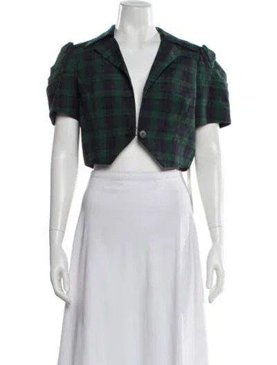 Pre-owned Anna Sui Plaid Print Short Sleeve Crop Top In Green