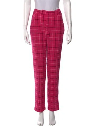 Pre-owned Anna Sui Plaid Print Straight Leg Pants In Pink