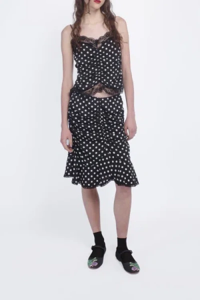 Anna Sui Black Polka Dot Ruched Midi Skirt In Black Multi