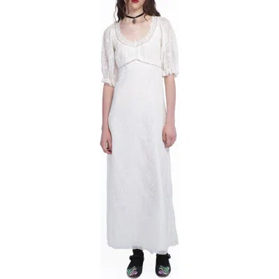 Anna Sui Poppy Embroidered Chiffon Dress In Vanilla