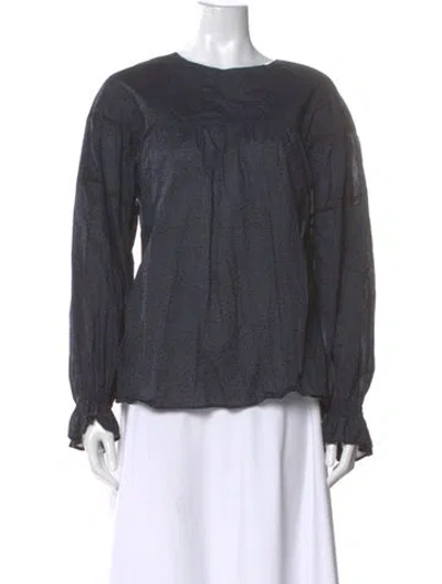 Pre-owned Anna Sui Printed Crew Neck Blouse In Gray