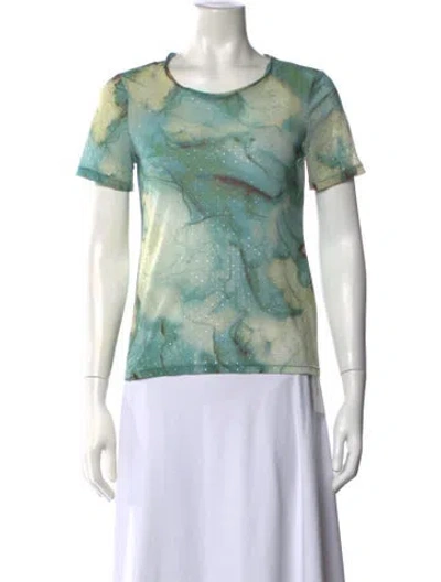 Pre-owned Anna Sui Printed Crew Neck Top In Green