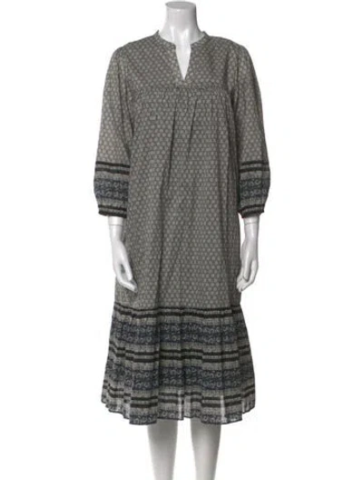 Pre-owned Anna Sui Printed Long Dress In Gray