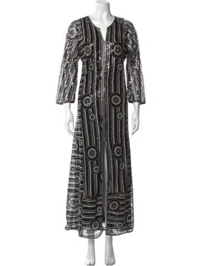 Pre-owned Anna Sui Printed Long Dress W/ Tags In Black